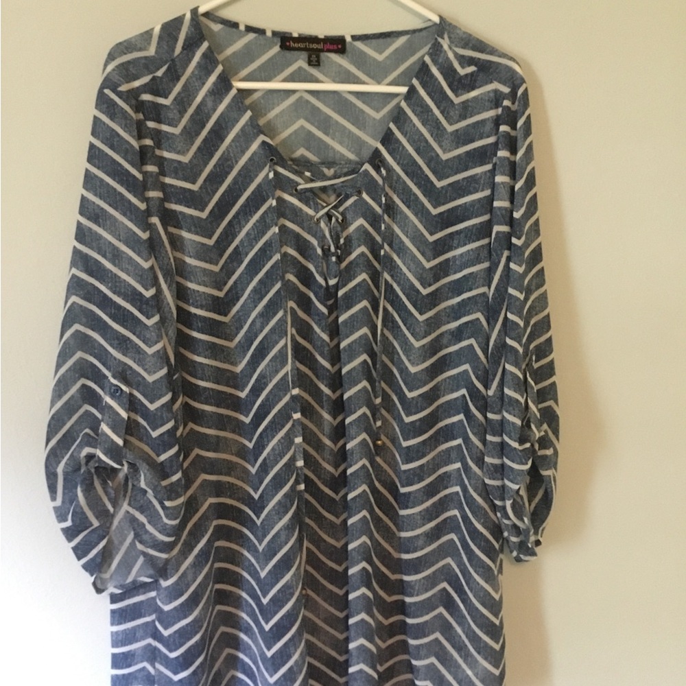 HeartSoul Blue & White Chevron Lace-Up Tunic